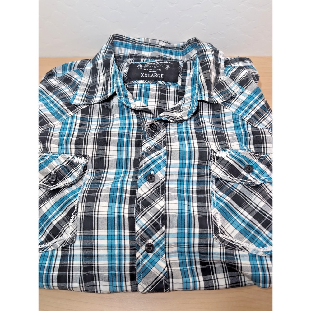 Carbon Men's XL Plaid Black Turquoise Shirt Long Sleeve Button Western Street